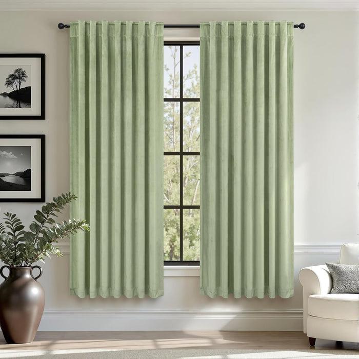 Velvet Curtains 84 Inch Length 2 Panels Set Gold Brown Light Blocking Thermal Insulated Room Darkening Window Drapes Soft Luxury Curtain for Living Room Bedroom Back Tab Pleated Pocket 7ft Long Golden