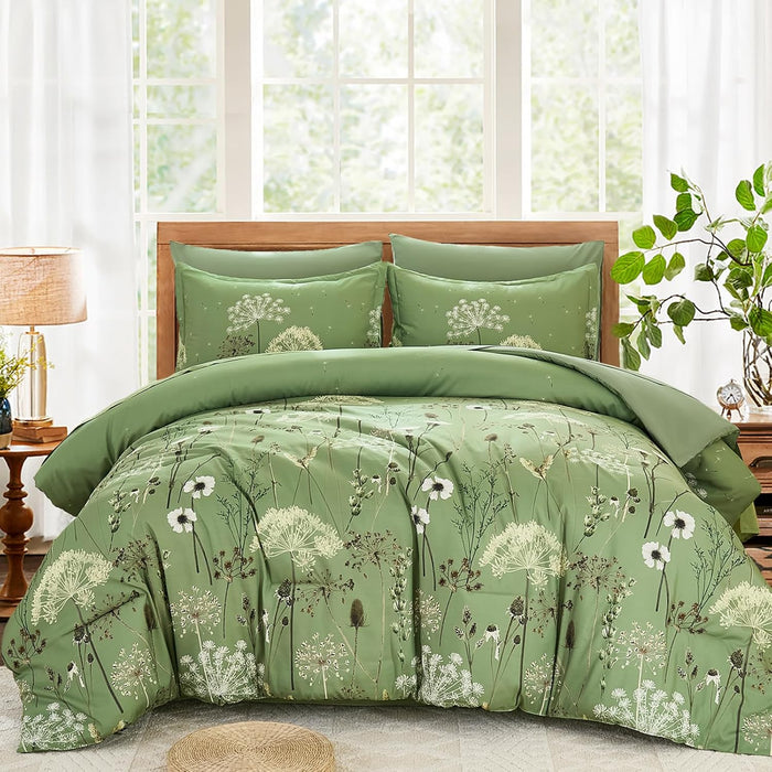 Yiran King Size Comforter Set, 7 Piece Comforter Floral Black Green Bedding Set, Soft Bed in a Bag King, Comforter, Sheets, Pillowcases & Shams