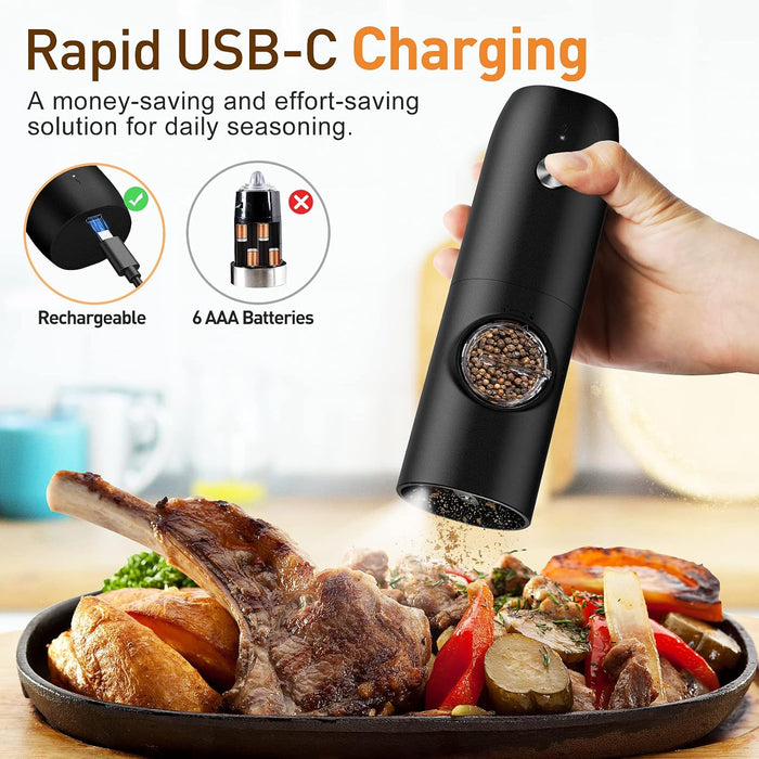 Electric Salt and Pepper Grinder Set：Rechargeable Automatic Pepper Mill Grinder with LED House Warming Gifts New Home, USB Adjustable Coarseness shakers, One-Hand Operation for Kitchen Appliances