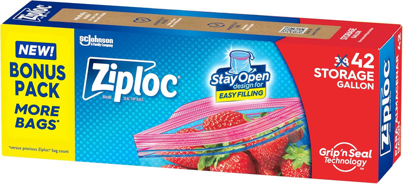 Ziploc Gallon Food Storage Bags, Stay Open Design with Stand-Up Bottom, Easy to Fill, 162 Count