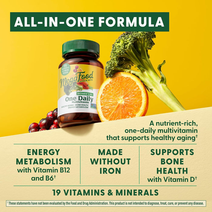 MegaFood Women's 55+ One Daily Multivitamin for Women - with Vitamin A, C, D3 & E for Optimal Aging Support - Plus Real Food - Bone & Immune Support Supplement - Vegetarian - 60 Tabs