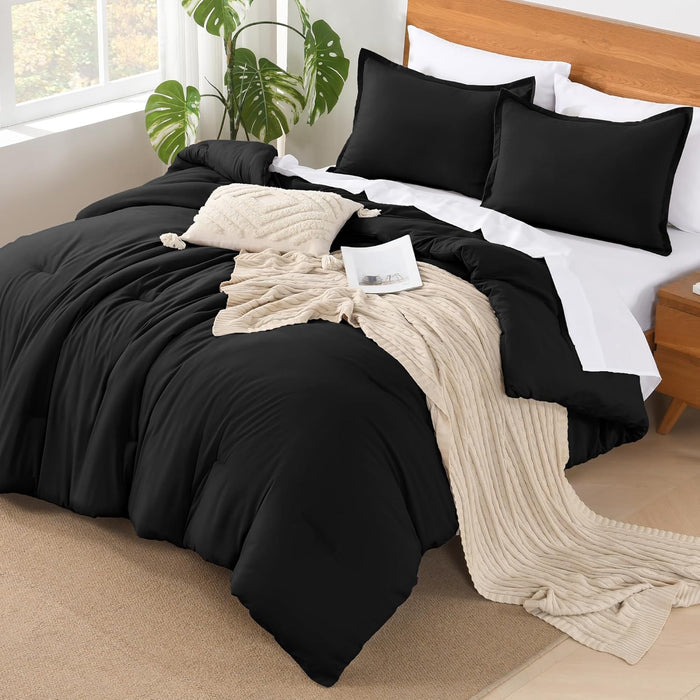 Andency King Size Comforter Set - 7 Pieces Bed in a Bag King Bedding Comforter Sets Oatmeal, Winter Solid Soft Lightweight Comforter with Fitted Sheets, Flat Sheets, Pillowcases & Shams