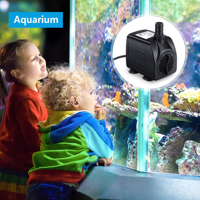 Fountain Pump, 160GPH(10W 600L/H) Submersible Water Pump, Durable Outdoor Fountain Water Pump with 7.2ft（2.2m）Power Cord, 3 Nozzles for Aquarium, Pond, Fish Tank, Water Fountain Pump