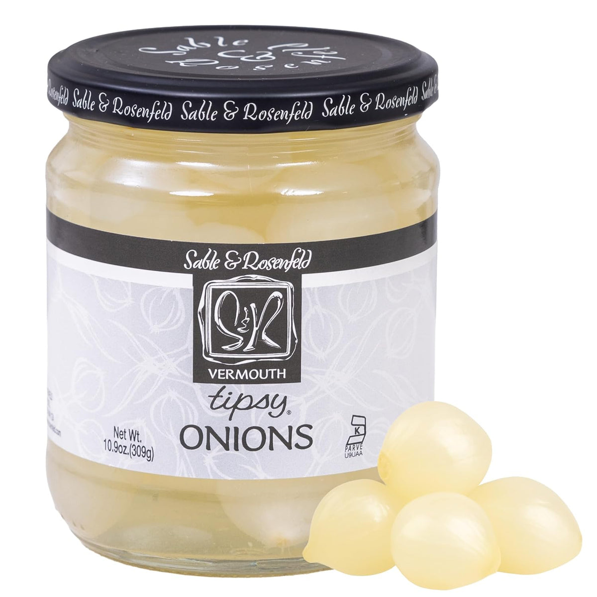 Sable & Rosenfeld Vermouth Tipsy Onions, 10.9 oz (Pack of 6), Gourmet Pickled Silverskin Cocktail Onions in Jar, Kosher, Gluten-Free Martini Garnish