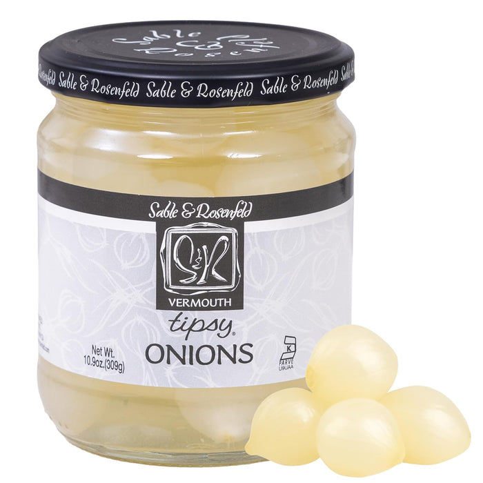 Sable & Rosenfeld Vermouth Tipsy Onions, 10.9 oz (Pack of 6), Gourmet Pickled Silverskin Cocktail Onions in Jar, Kosher, Gluten-Free Martini Garnish