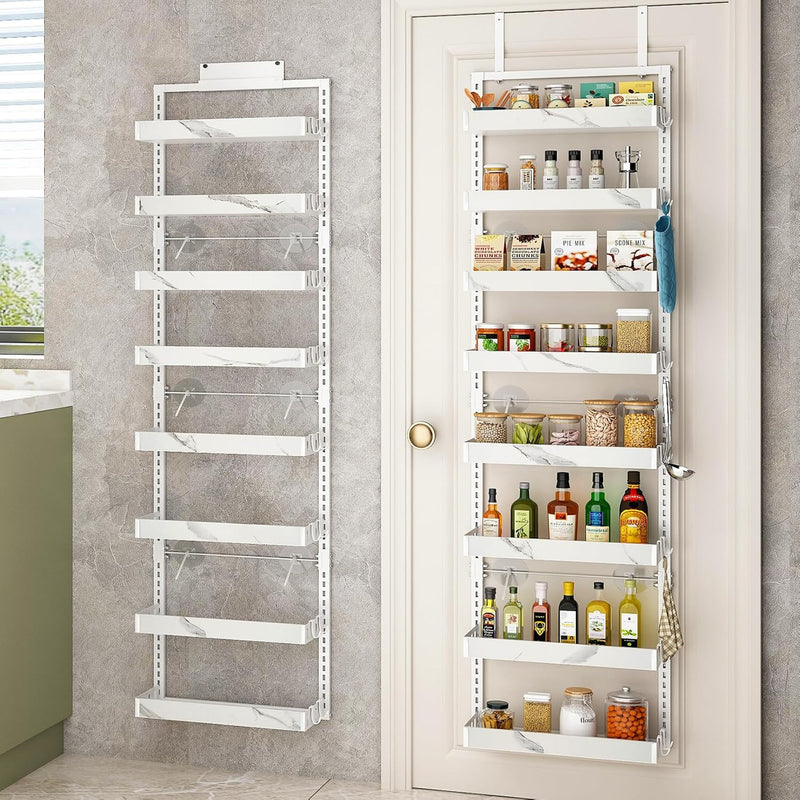 bukfen Over the Door Pantry Organizer, 8-Tier Adjustable Wooden Basket Kitchen Pantry Door Organization and Storage,2 in 1 Wall Mount or Hanging Heavy-Duty Metal Hanging Kitchen Spice Rack,1 Pack