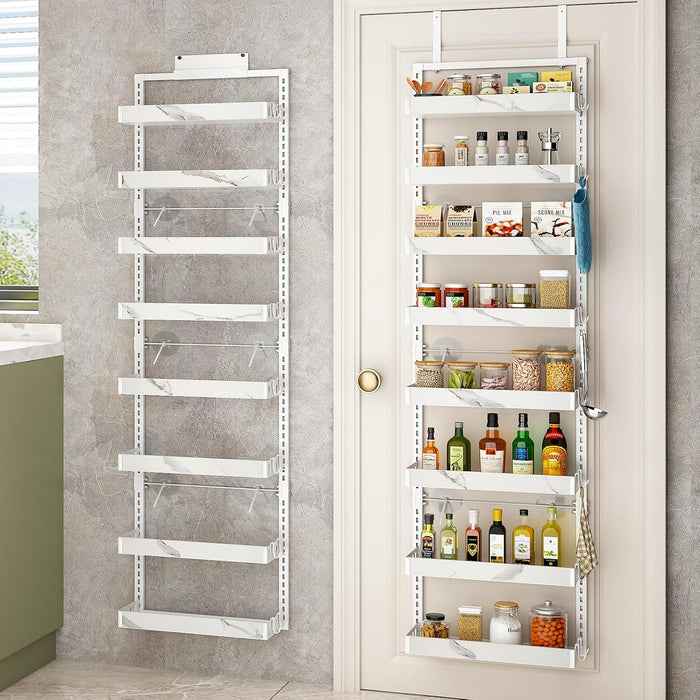 bukfen Over the Door Pantry Organizer, 8-Tier Adjustable Wooden Basket Kitchen Pantry Door Organization and Storage,2 in 1 Wall Mount or Hanging Heavy-Duty Metal Hanging Kitchen Spice Rack,1 Pack
