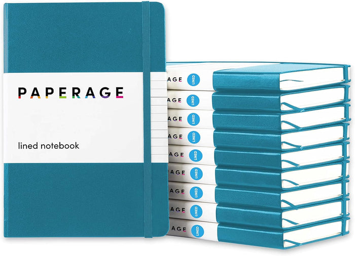 PAPERAGE Lined Journal Notebook, 10 Pack, (Bright Rainbow), 160 Pages, Medium 5.6 in x 8 in - 100 GSM Thick Paper – Hardcover Journaling Notebook for Work, School & Note Taking