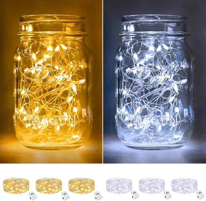 btfarm 30 Pack Fairy Lights Battery Operated [3 Modes], 7ft 20 Led Twinkle Lights String Lights Waterproof Bulk Small Mini Silver Wire for Christmas Mason Jars Wedding Table Centerpiece, Warm White