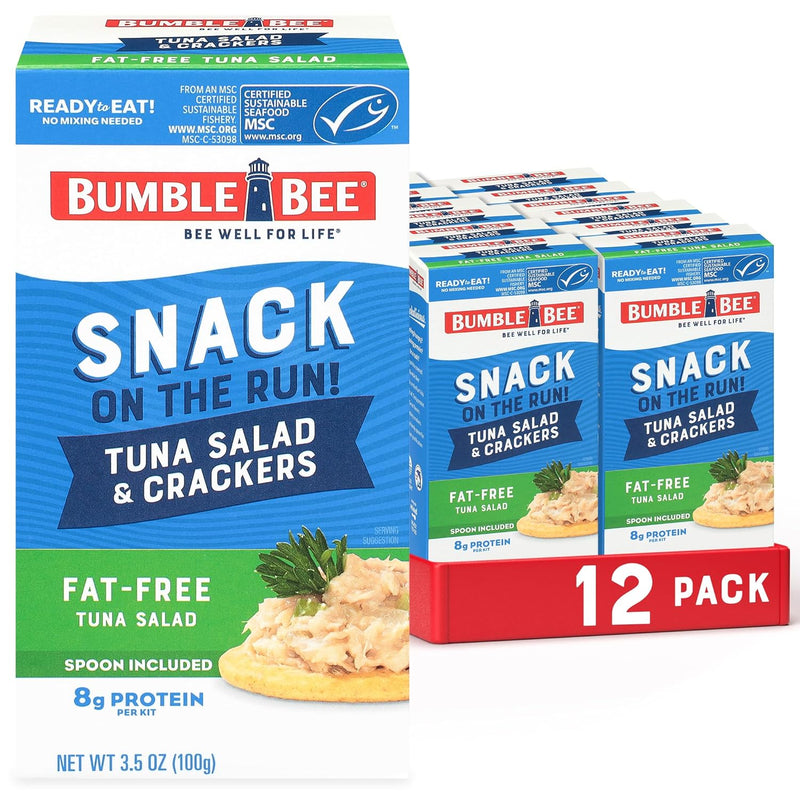 Bumble Bee Snack On The Run Original Tuna Salad with Crackers Kit (Pack of 12) - Ready to Eat Protein Snack Pack - 8g Protein per Box - Wild Caught MSC Certified Tuna