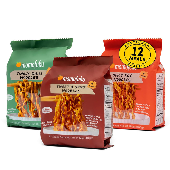 Momofuku Ramen Noodle Variety Pack by David Chang, 15 Meals (Pack of 3) Air-Dried Vegan Instant Noodles with Sauce