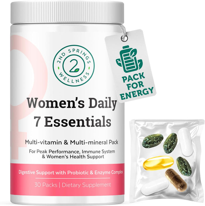 Daily 7 Essentials Men's Vitamin Pack - 7 Pack Adult Male Multivitamin & Multimineral Pack for Energy, Metabolism, Immune System Support, Prostate Support with Probiotic, Digestive Enzymes