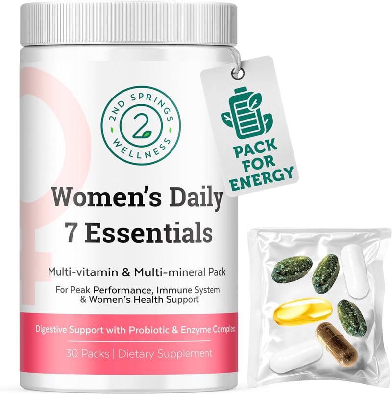 Daily 7 Essentials Men's Vitamin Pack - 7 Pack Adult Male Multivitamin & Multimineral Pack for Energy, Metabolism, Immune System Support, Prostate Support with Probiotic, Digestive Enzymes