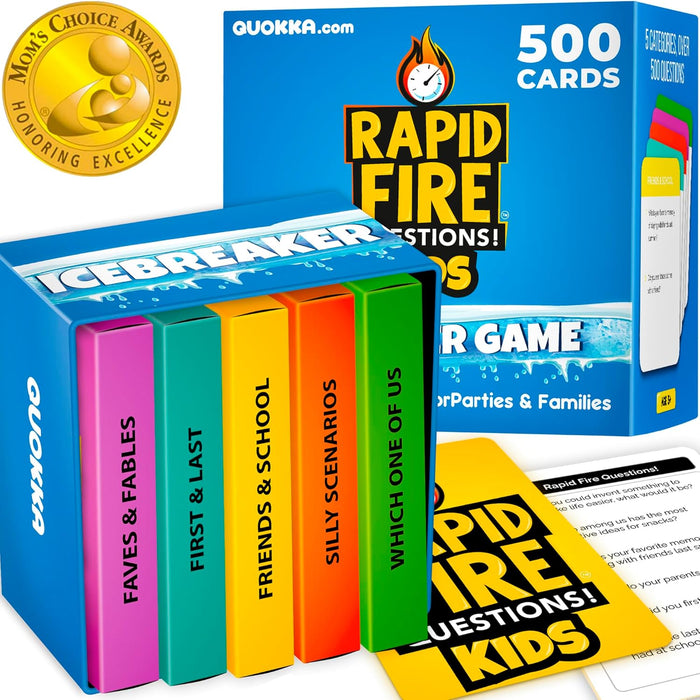 QUOKKA Icebreaker Cards with 500+ Questions - Adults Kids Family Conversation Cards Game - Break The Ice Family Game for Kids 8-12 - Perfect for Family or Adults Game Night I Travel Version