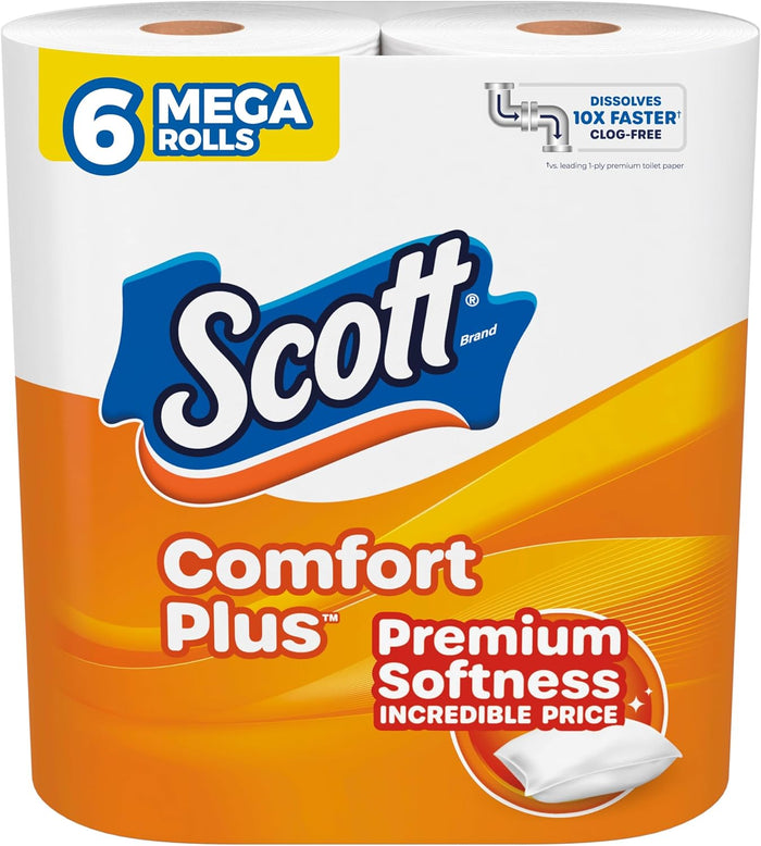 Scott ComfortPlus Toilet Paper, 12 Double Rolls, 231 Sheets per Roll, Septic-Safe, 1-Ply Toilet Tissue