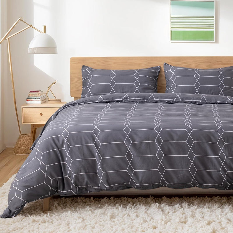 TOCOMOA Tan Gingham Duvet Cover Bedding Set 100% Washed Cotton Like Linen Feel Super Soft Comfy 3 Piece Brown Vintage Plaid Checkered Fall Comforter Cover Set (Queen 90"x90", Comforter Not Included)