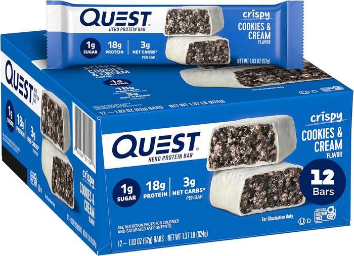 Quest Nutrition Crispy Blueberry Cobbler Hero Protein Bar, 16g Protein, 1g Sugar, 3g Net Carb, Gluten Free Protein Snack, Keto Friendly, 12 Count