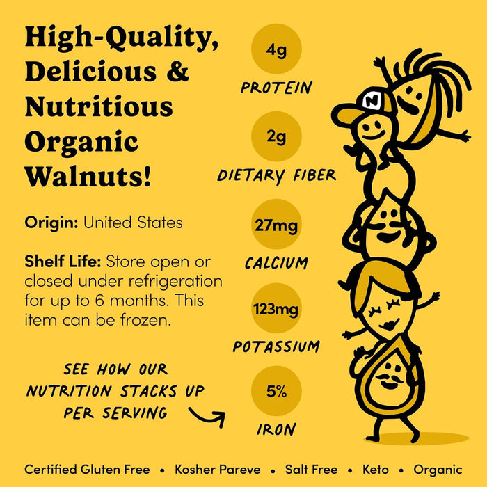 Nuts.com – Organic Walnuts (Raw, No Shell) – Healthy Snack for Adults & Kids, Nutty & Slightly Sweet Flavor, Good Source of Protein & Fiber – Vegan, Raw, Gluten-Free & Kosher Pareve – 2 Pound Bag