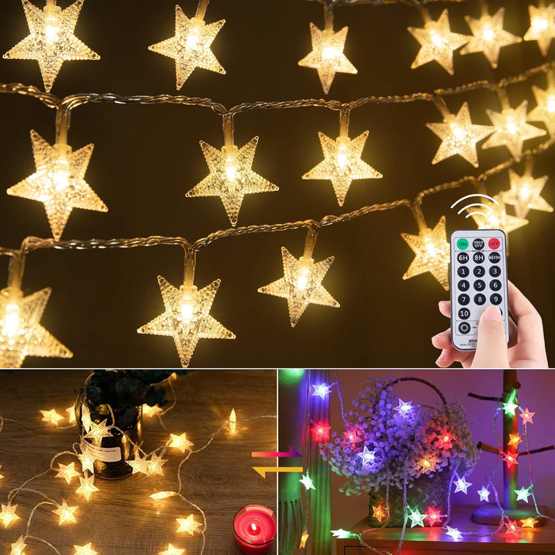 Star String Lights Plug in - 33 ft 100 LED Star Fairy String Lights with Remote and Timer, Waterproof for Bedroom Porch Wedding Party Patio Garden Tent Indoor Outdoor Décor, Warm White