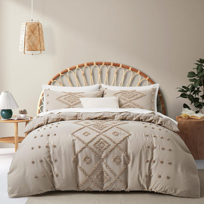 Oli Anderson Tufted Duvet Cover Queen Size, Soft and Lightweight Duvet Covers Set for All Seasons, 3 Pieces Boho Embroidery Shabby Chic Bedding Set (Pumpkin Brown, Queen, 90"×90")