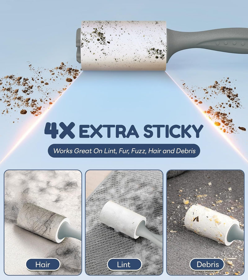 4X Extra Sticky Lint Roller for Pet Hair, Lint Rollers 315 Sheets Mega Value Set, Pet Hair Remover with 3 Upgraded Handle 3 Rollers, Portable Lint Remover for Clothes, Furniture, Dog & Cat Hair