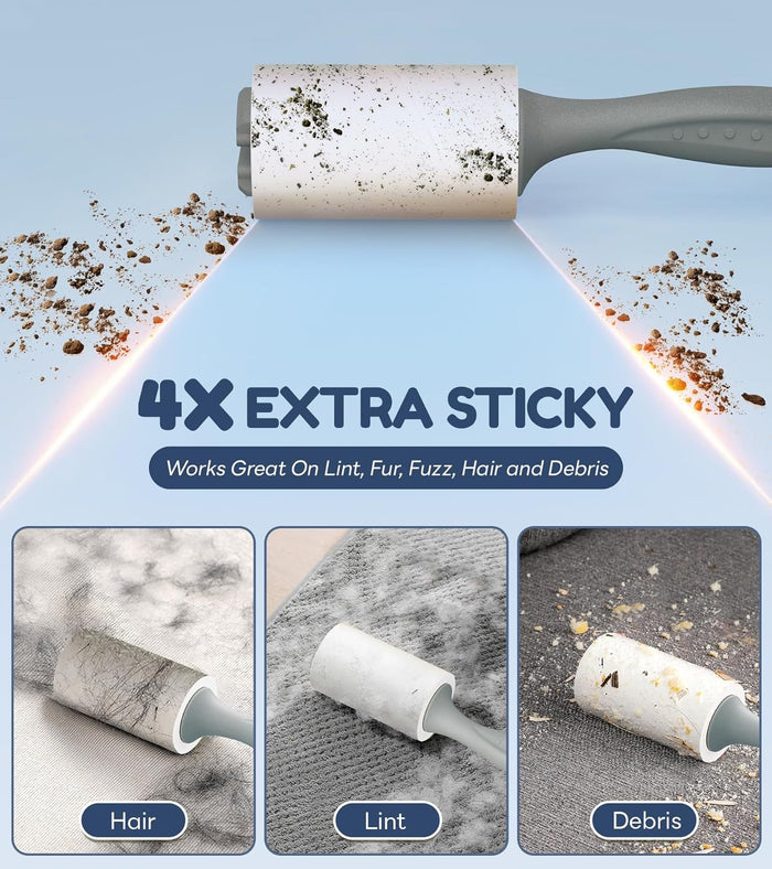 4X Extra Sticky Lint Roller for Pet Hair, Lint Rollers 315 Sheets Mega Value Set, Pet Hair Remover with 3 Upgraded Handle 3 Rollers, Portable Lint Remover for Clothes, Furniture, Dog & Cat Hair