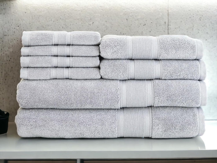 Luzia 8 Piece Bathroom Towel Set - 100% Turkish Cotton, Premium Quality - 2 Bath Towels 2 Hand Towels and 4 Washcloths (Lavender/Purple)
