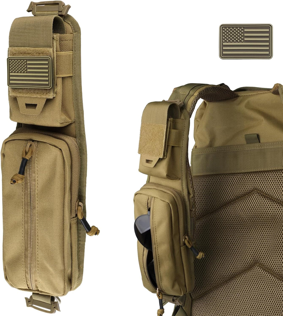 WYNEX Molle Accessories Pouch of Double Zipper Pocket Version, Backpack Strap Pouch Shoulder Strap Molle Attachment Tactical Accessories Bag Shoulder Starps Zipper Pocket Additional Phone Holder