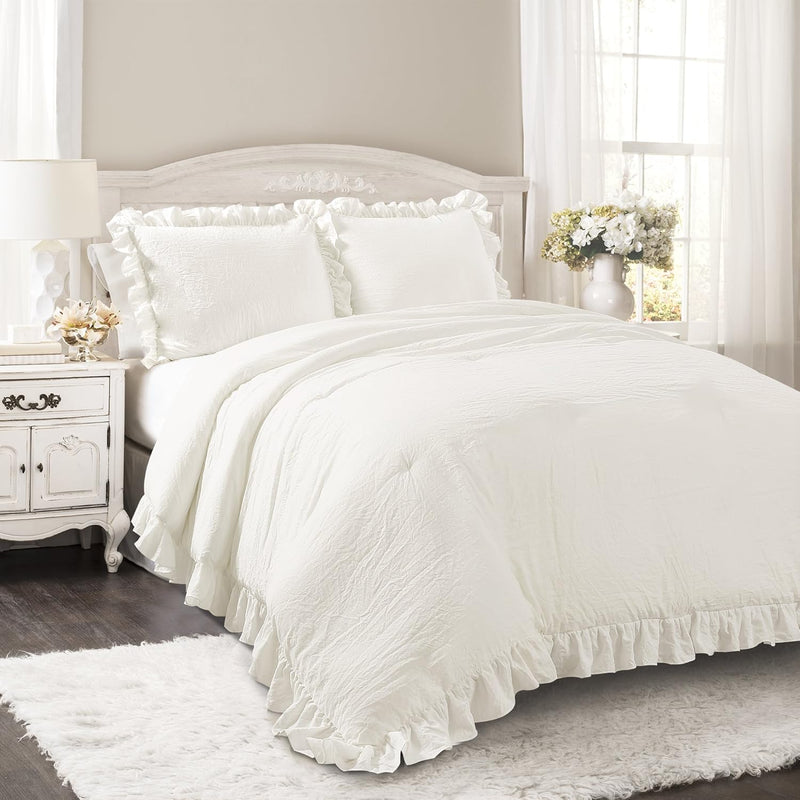 Lush Decor Reyna Ruffle Comforter Set - 3 Piece Cozy Ruffled Bedding Set - Timeless Elegance and Comfort for Bedroom - California King, Wheat
