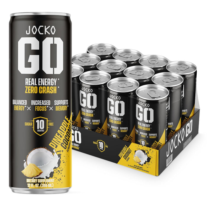 Jocko Fuel Blue Raspberry Energy Drink, 12 Pack, 0 Sugar, 95mg Caffeine, Supports Brain Health