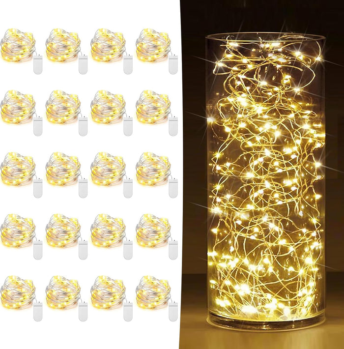 6 Pack Fairy Lights Battery Operated 7ft 20 LED Mini String Lights Twinkle Lights Silver Wire Firefly Starry Lights for Mason Jars Wedding Party Christmas Centerpiece Table Decorations, Warm White