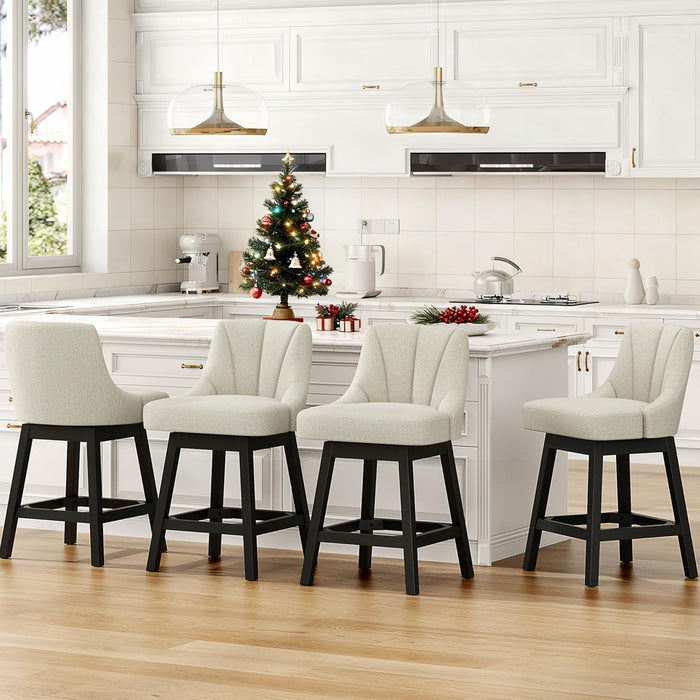 Swivel Bar Stools Set of 2, 26" Fabric Upholstered Counter Height Barstools, Modern Kitchen Island Chairs with Back and Solid Wood Legs for Home Bar Dining Room, Dark Grey