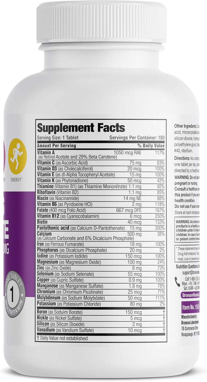 Bronson ONE Daily Women’s Complete Multivitamin Multimineral Once-Daily Multi for Active Women, 180 Tablets