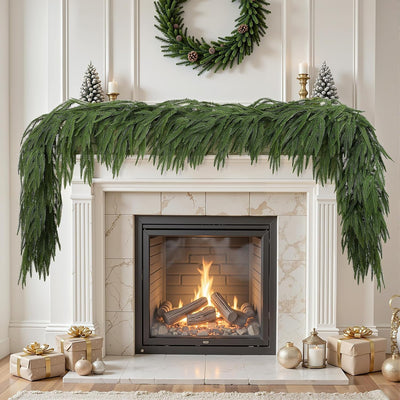 9ft Christmas Garland, Real Touch Norfolk Pine Garland - Pine Garland, Artificial Greenery Christmas Garland for Mantle, Table, Fireplace, Indoor, Outdoor Christmas Decorations