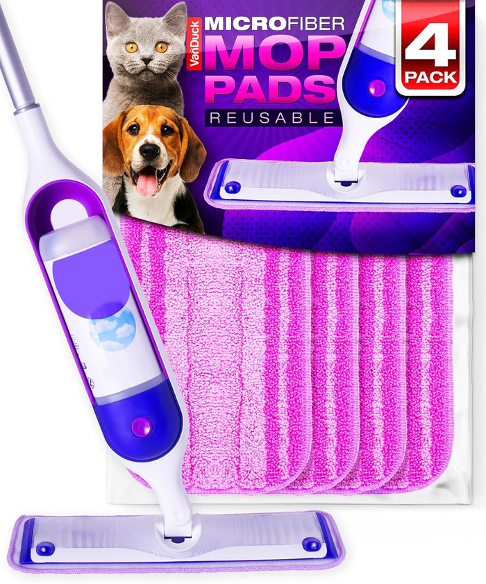 VanDuck Reusable Mop Pads Compatible with Swiffer Sweeper (4-Pack) - Washable Microfiber Mop Pads for Wet & Dry Use - All Purpose Floor Mopping and Cleaning Product