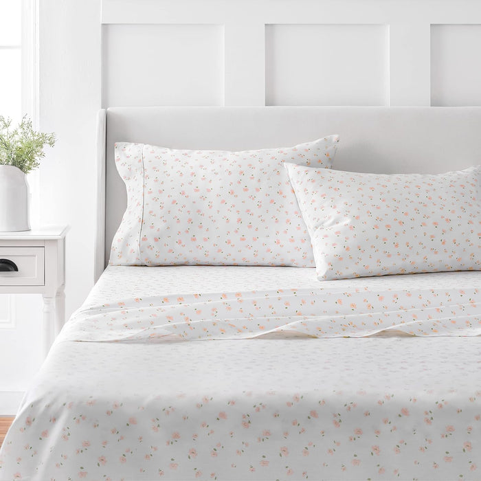 MARTHA STEWART 100% Cotton Queen Sheet Set - 4 Piece, Soft, Smooth, Durable, Easy Care, 16" Deep Pocket Sheets, Bedding Sheets, Sateen Sheet, 1 Flat, 1 Fitted, 2 Pillowcases, White