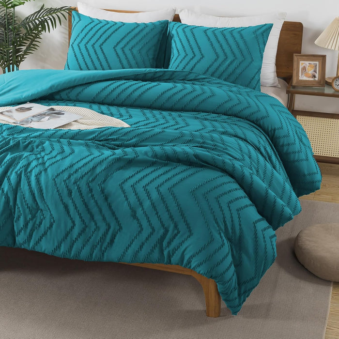 Andency Comforter Full Size Set, Beige Boho Cream Soft Warm Tufted Neutral Bedding Comforter Sets for Full Size Bed, 3 Pieces Aesthetic Chevron Farmhouse Cute Bohemian Textured Bedding Set