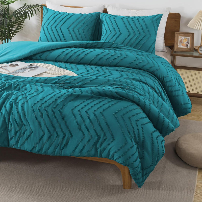 Andency Queen Comforter Set Beige, Comforters Queen Size Boho Cream Soft Warm Tufted Neutral Bedding Comforter Sets for Queen Bed, 3 Pieces Aesthetic Chevron Farmhouse Cute Bohemian Textured Bed Set