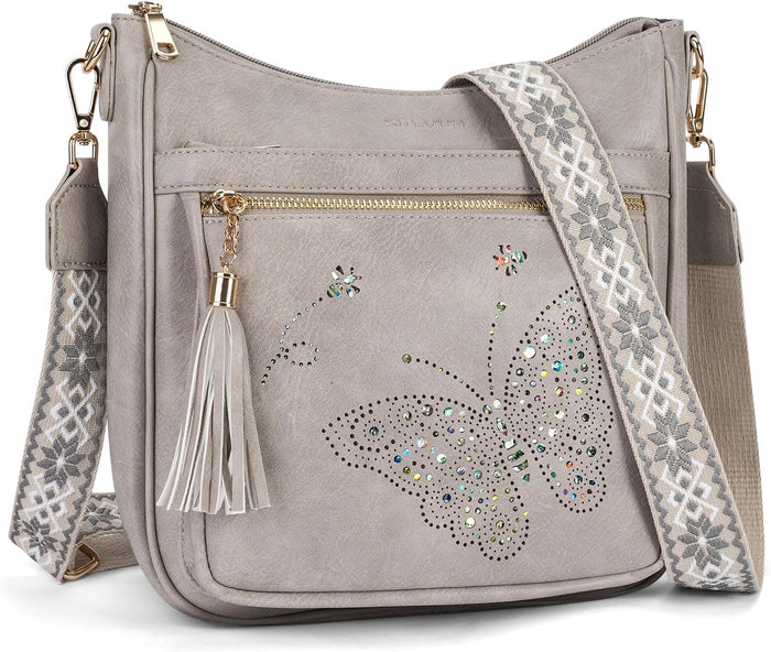 KITEVIUN Medium Crossbody Bags for Women Trendy, Women's Butterfly Shoulder Handbags with Tassel
