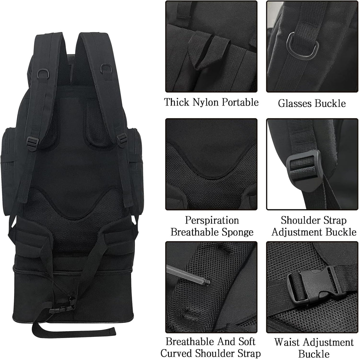 100L Camping Hiking Backpack, Military Tactical Backpack Molle Rucksack, Extra Large Hiking Backpack, Water Resistant Hiking Daypack, Outdoor Sports Backpack, Adjustable Sport Bags (Black)