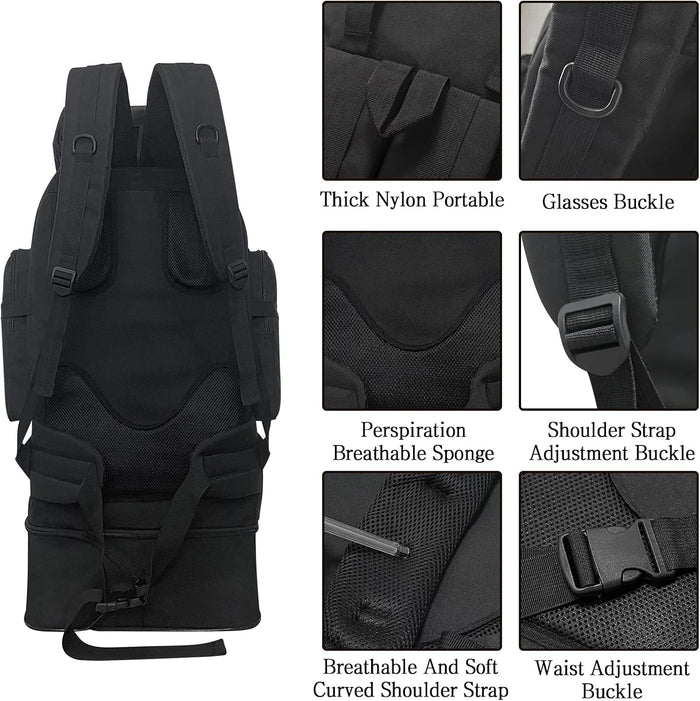 100L Camping Hiking Backpack, Military Tactical Backpack Molle Rucksack, Extra Large Hiking Backpack, Water Resistant Hiking Daypack, Outdoor Sports Backpack, Adjustable Sport Bags (Black)