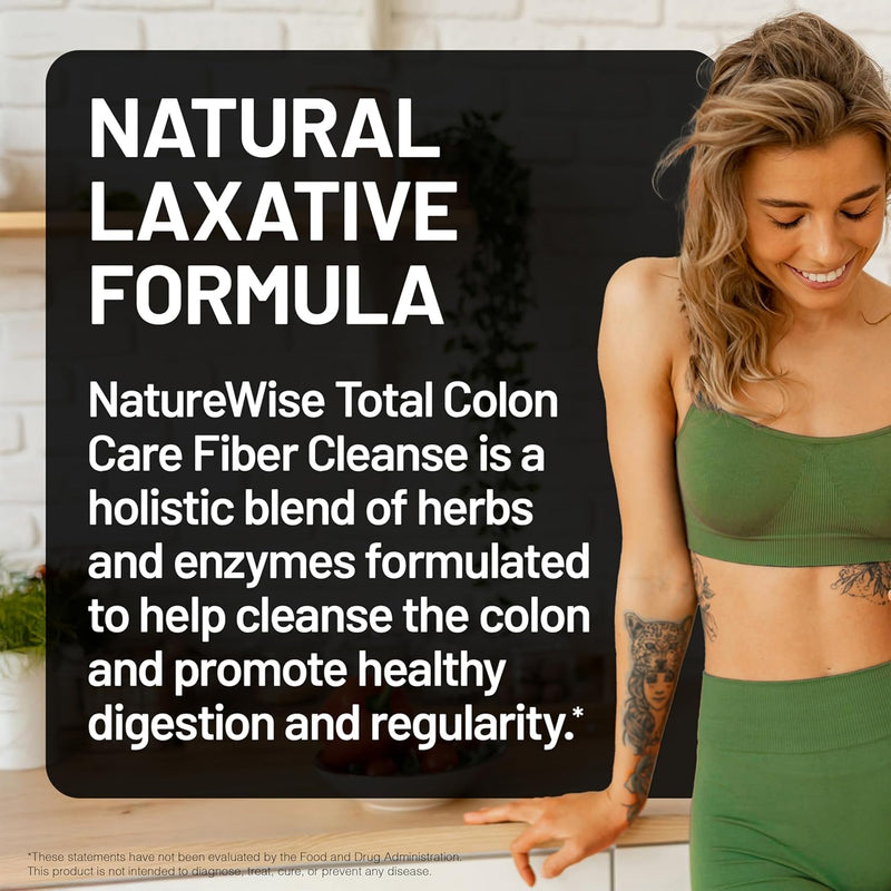 NatureWise Total Colon Care Fiber Cleanse - Natural Laxative Blend - Herbal Laxatives, Prebiotics, & Enzymes for Regularity, Digestion, Weight & Gut Health - Non-GMO - 60 Capsules[30-Day Supply]