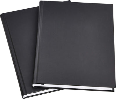 Amazon Basics Professional Hardcover Writing Journal for Journaling and Note Taking, Sturdy, Perforated Pages, 10.5 x 7.5 inches, Black, 2-Pack