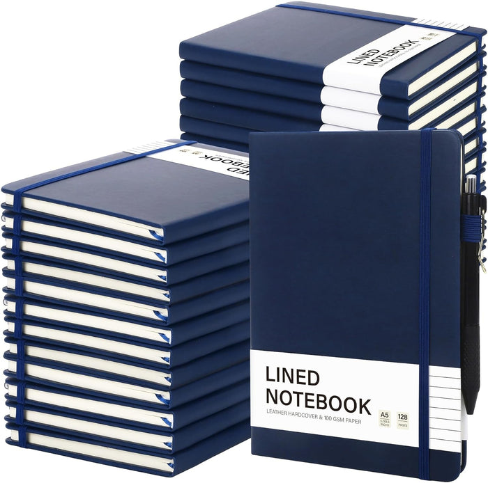 Aodaer 30 Set Lined Notebook Journals with Pens A5 Notebooks 100 GSM College Ruled Hardcover Notebook PU Leather Notepad with Pen Holder for Office School, 5.7 x 8.3 Inches, Deep Multicolor