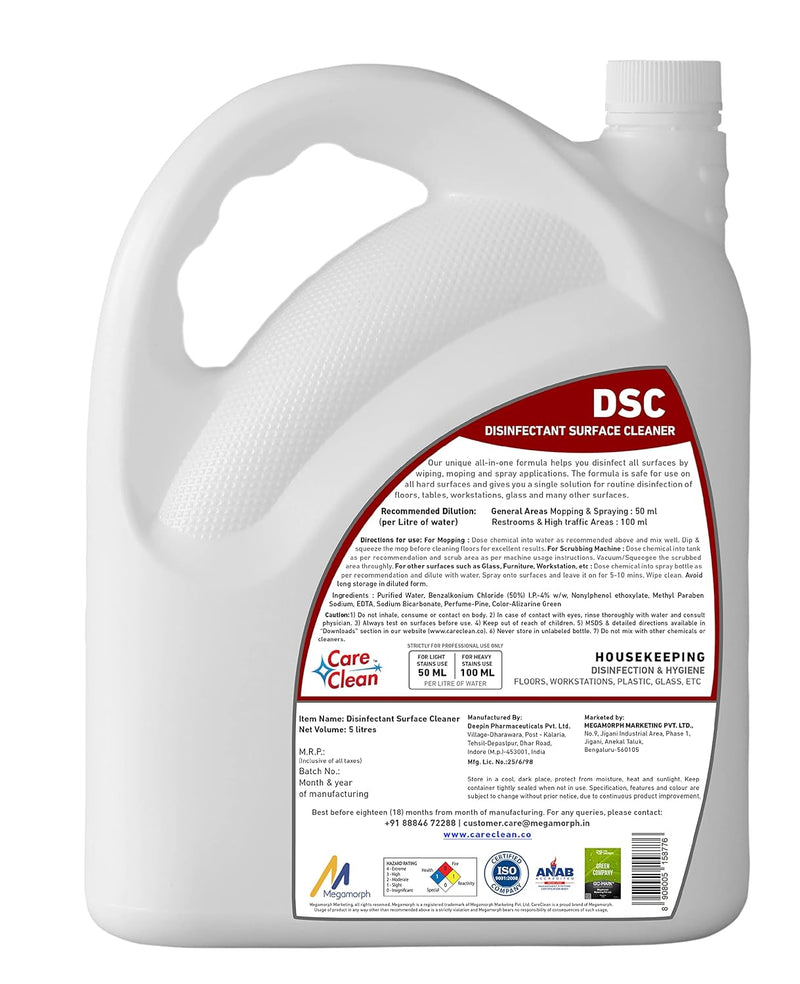 CareClean | Disinfectant Surface Cleaner - 5 Liter | Suitable for Bathroom & Floor Surfaces Like Ceramic, Marble, Granite, Mosaic, Tile | Kids & Pet Friendly | Deep Cleaning | Germ Protection