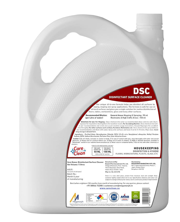 CareClean | Disinfectant Surface Cleaner - 5 Liter | Suitable for Bathroom & Floor Surfaces Like Ceramic, Marble, Granite, Mosaic, Tile | Kids & Pet Friendly | Deep Cleaning | Germ Protection