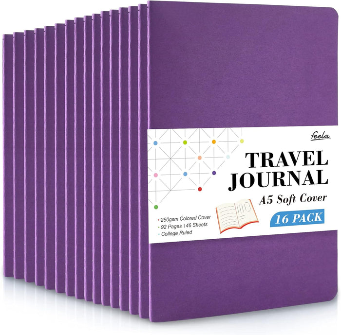 feela 16 Pack Soft Cover Journal Bulk, Lined Notebooks College Ruled for Work for Women Girl Writing, Blank Travel Journal Note Taking Notebook School Business Supplies, 8.2” x 5.5”, A5, Gray