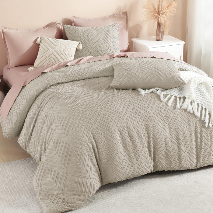 Litanika King Size Comforter Set Beige, 3 Pieces Cream Tufted Boho Farmhouse Bedding Comforter Sets, Lightweight Fluffy Comforter Bed Set for All Season (104x90In Comforter and 2 Pillowcases)