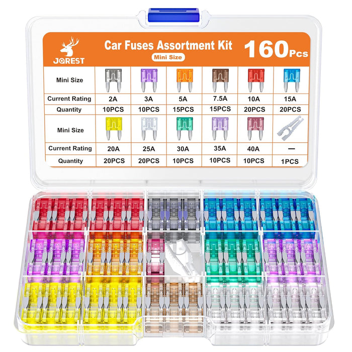 JOREST 300Pcs Car Fuse Assortment Kit, 160 Mini Blade Fuses Automotive + 90 Standard Auto Fuses + 50 Micro + Puller – Replacement for RV Camper Boat Truck (2Amp 3A 5A 7.5A 10A 15A 20A 25A 30A 35A 40A)