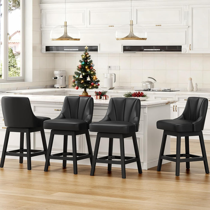 Swivel Bar Stools Set of 2, 26" Fabric Upholstered Counter Height Barstools, Modern Kitchen Island Chairs with Back and Solid Wood Legs for Home Bar Dining Room, Dark Grey